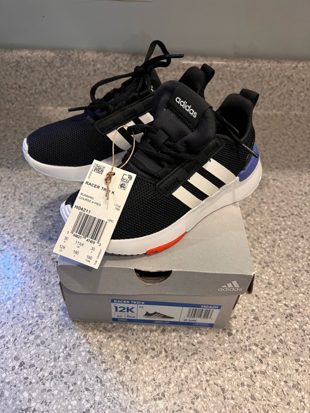 Adidas Racer TR21K: Black White Kids Sneakers with Orange and Purple NWT/NIB